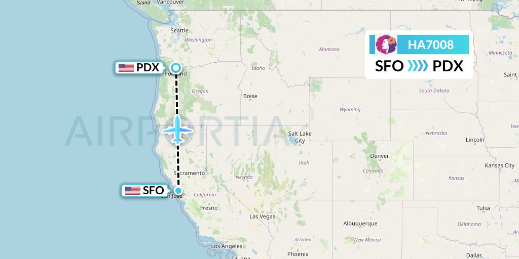 HA7008 Hawaiian Airlines Flight Map: San Francisco to Portland