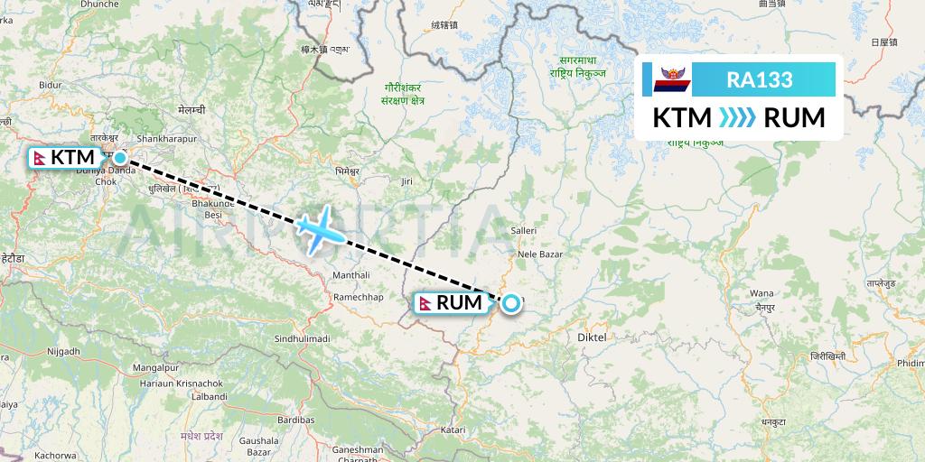 RA133 Royal Nepal Airlines Flight Map: Kathmandu to Rumjatar