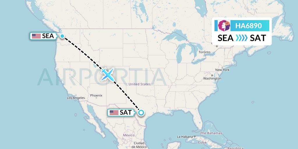 HA6890 Hawaiian Airlines Flight Map: Seattle to San Antonio