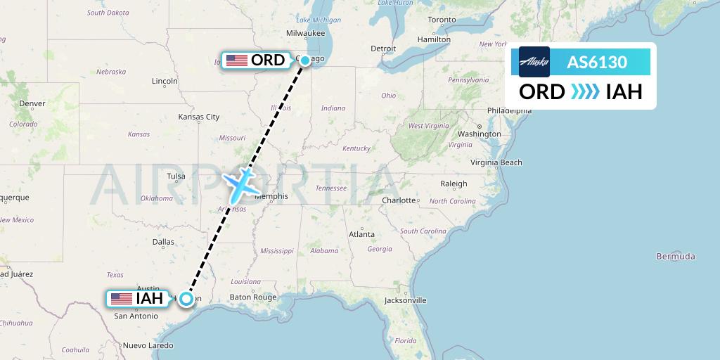 AS6130 Alaska Airlines Flight Map: Chicago to Houston