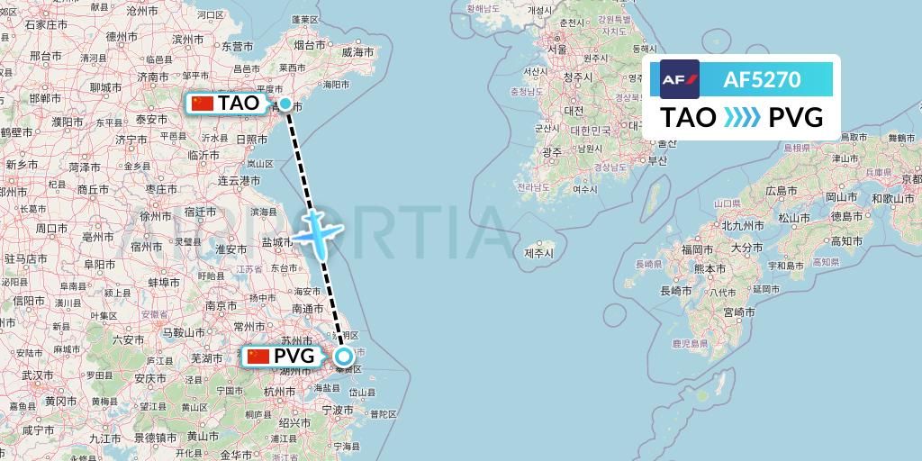 AF5270 Air France Flight Map: Qingdao to Shanghai