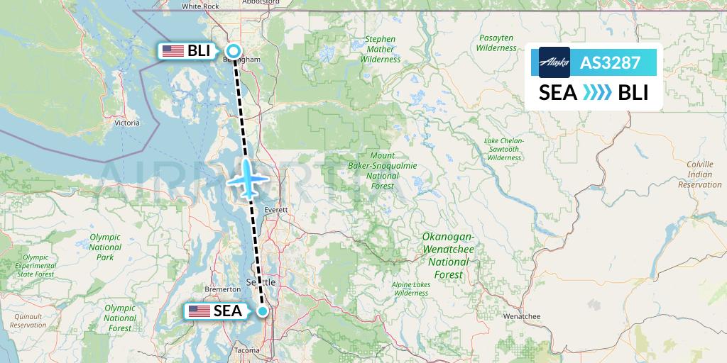 AS3287 Alaska Airlines Flight Map: Seattle to Bellingham