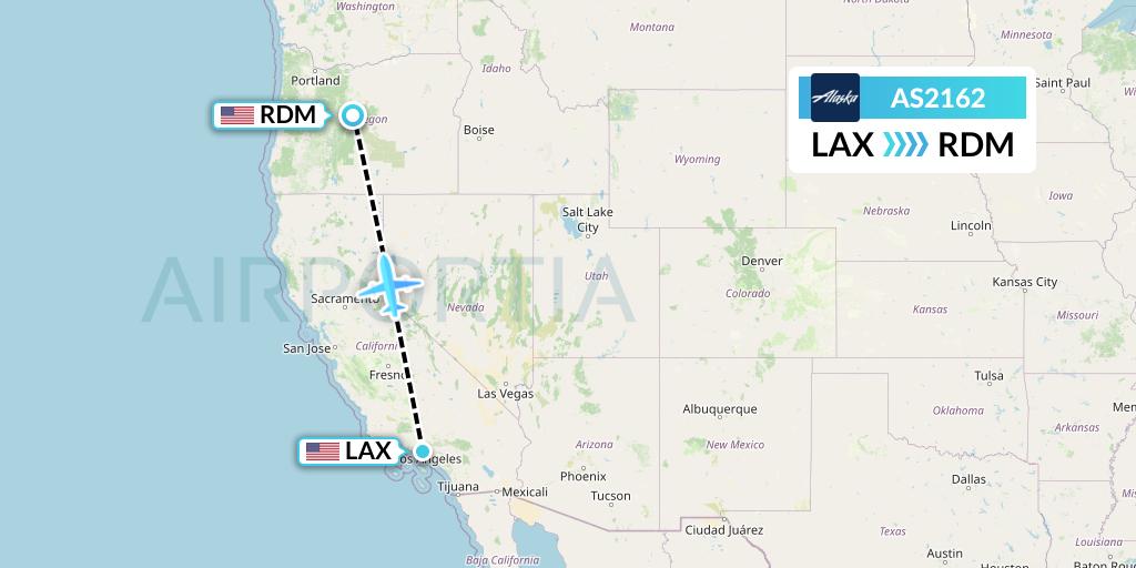 AS2162 Alaska Airlines Flight Map: Los Angeles to Redmond