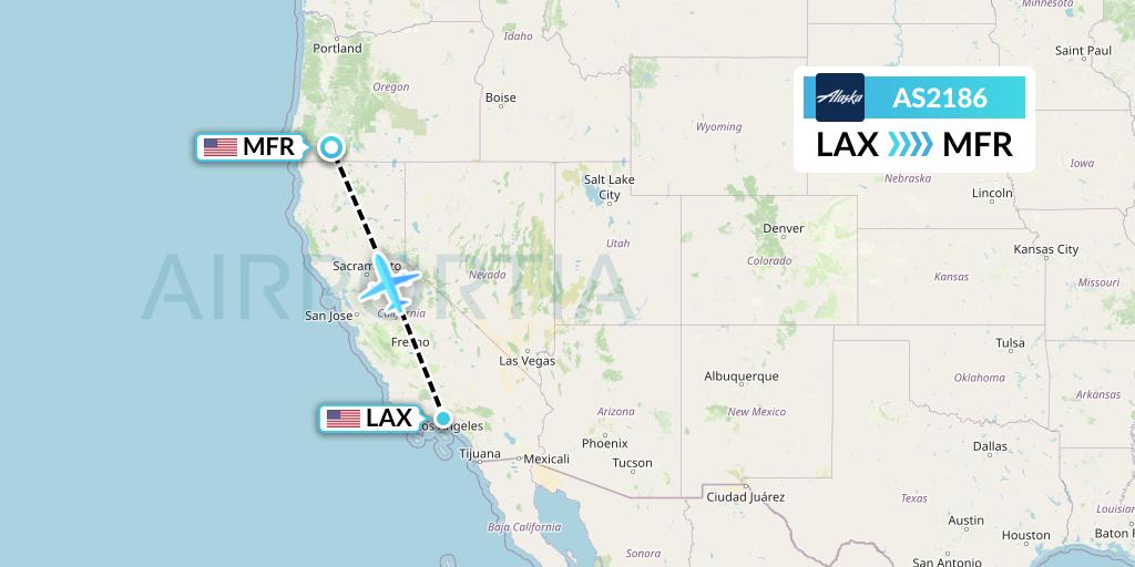 AS2186 Alaska Airlines Flight Map: Los Angeles to Medford