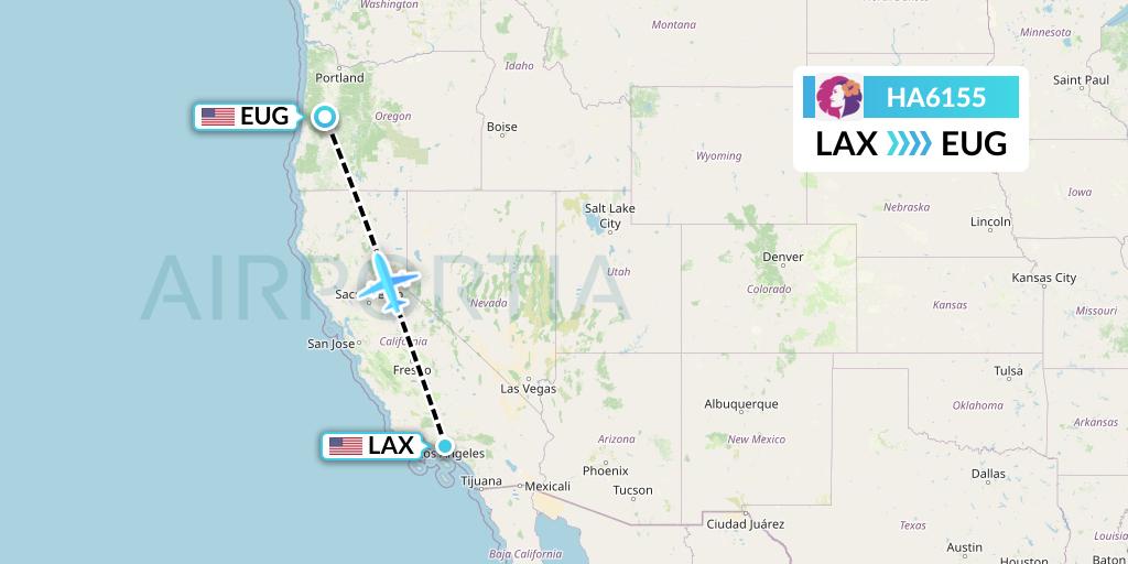 HA6155 Hawaiian Airlines Flight Map: Los Angeles to Eugene