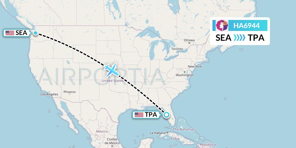HA6944 Hawaiian Airlines Flight Map: Seattle to Tampa