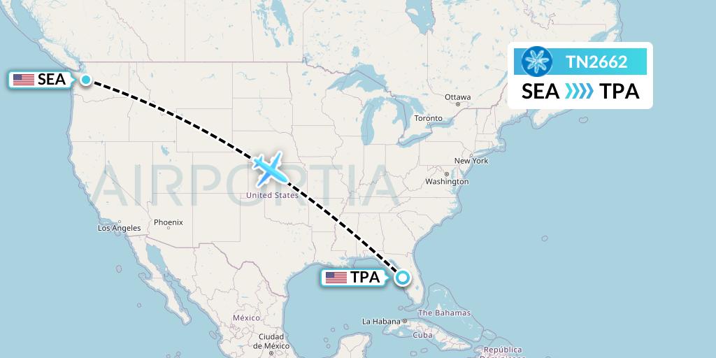 TN2662 Air Tahiti Nui Flight Map: Seattle to Tampa
