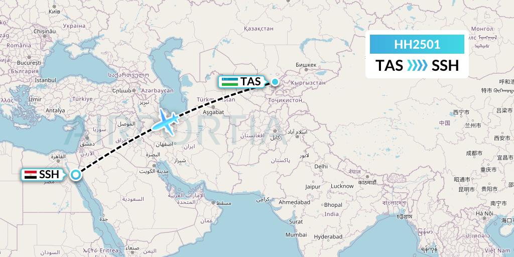 HH2501 Qanot Sharq Flight Map: Tashkent to Sharm el-Sheikh