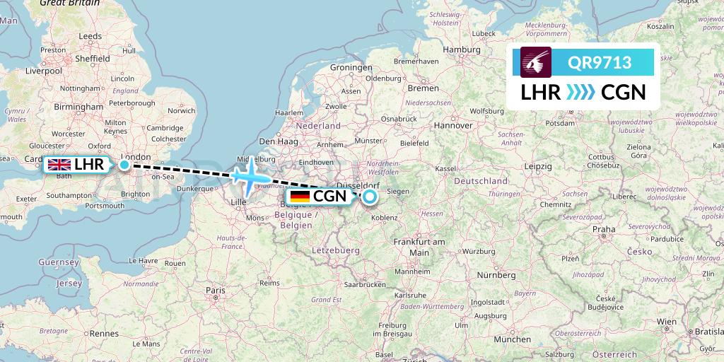 QR9713 Qatar Airways Flight Map: London to Cologne