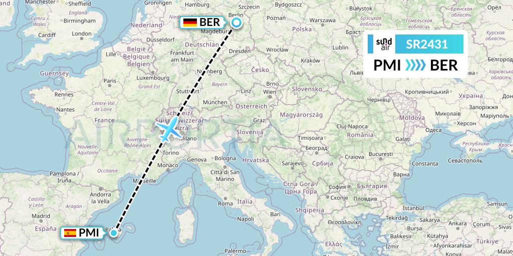 SR2431 SundAir Flight Map: Palma de Mallorca to Berlin