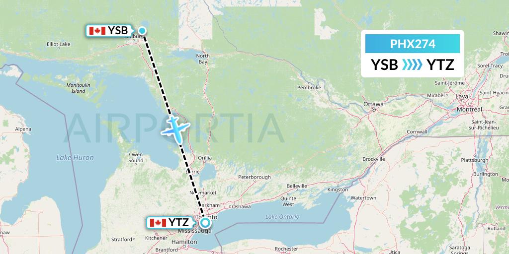PHX274 SkyCare Flight Map: Sudbury to Toronto