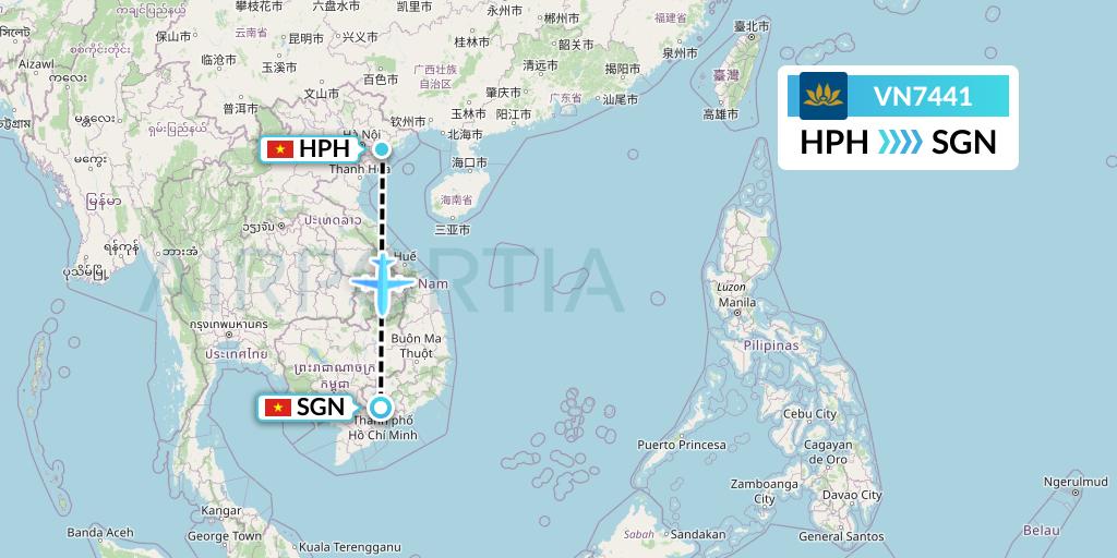 VN7441 Vietnam Airlines Flight Map: Haiphong to Ho Chi Minh City
