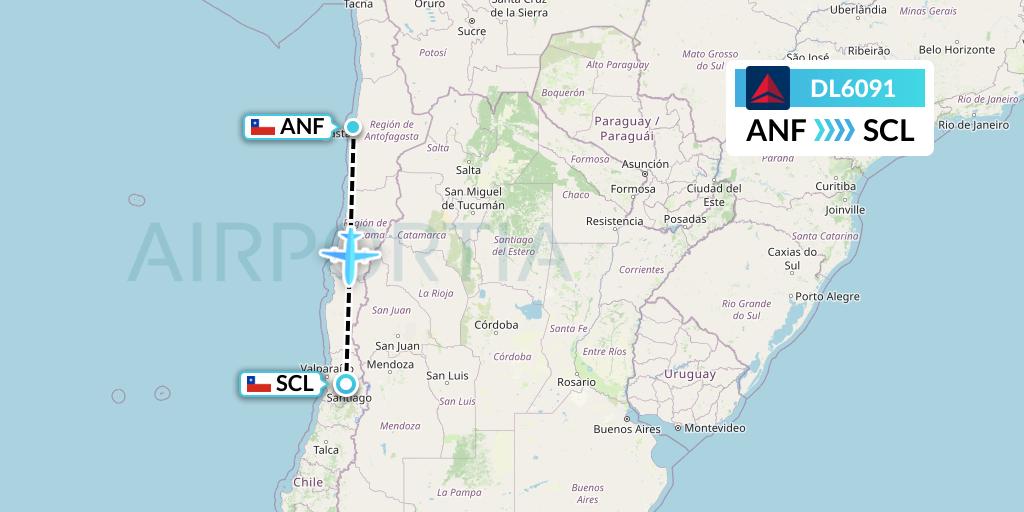 DL6091 Delta Air Lines Flight Map: Antofagasta to Santiago