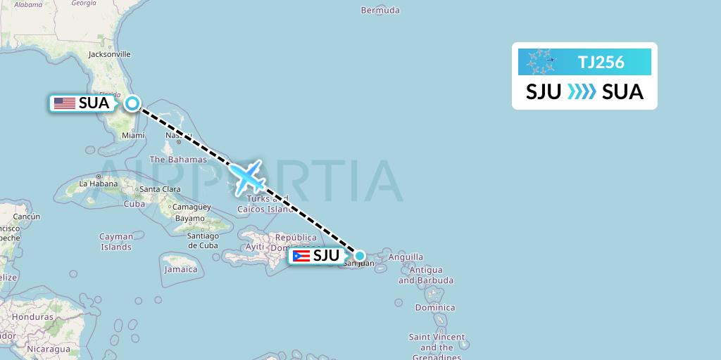 TJ256 Tradewind Aviation Flight Map: San Juan to Stuart