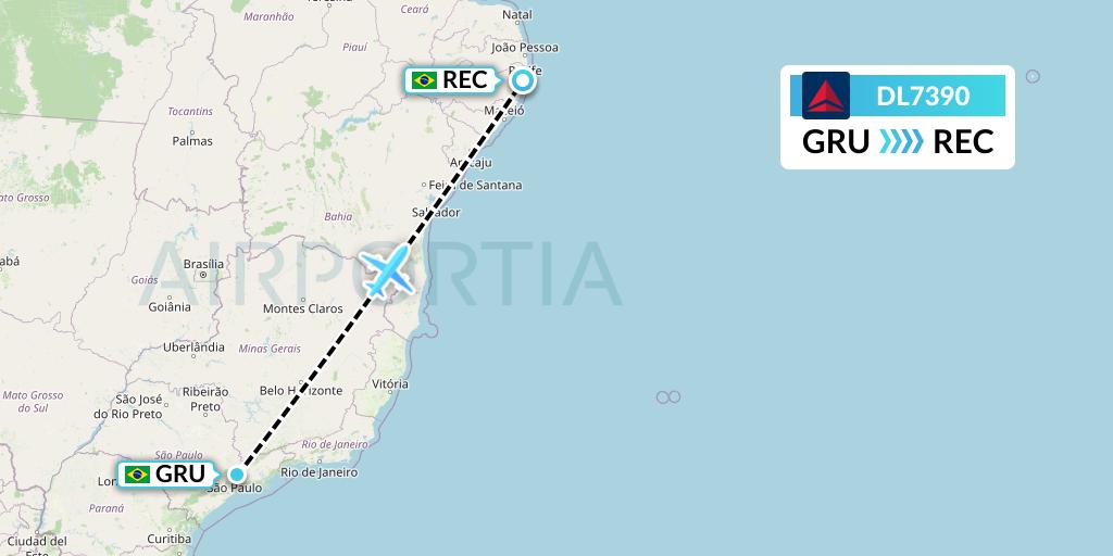 DL7390 Delta Air Lines Flight Map: Sao Paulo to Recife