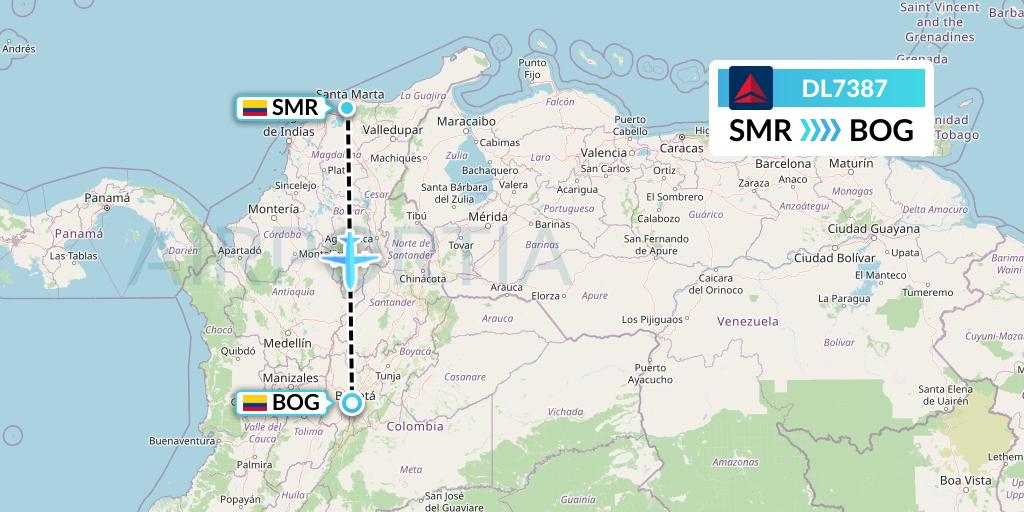 DL7387 Delta Air Lines Flight Map: Santa Marta to Bogota