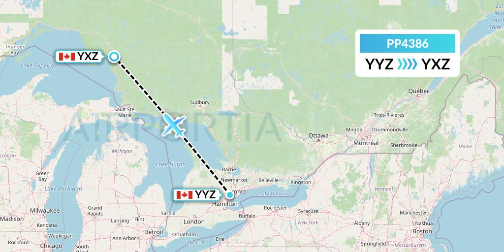 PP4386 Jet Aviation Business Jets Flight Map: Toronto to Wawa