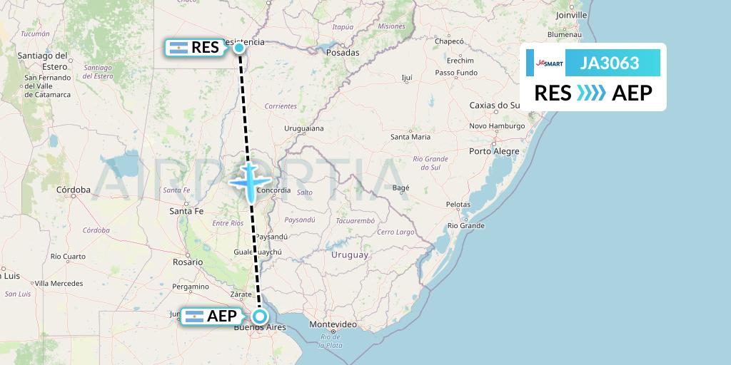 JA3063 JetSMART Flight Map: Resistencia to Buenos Aires