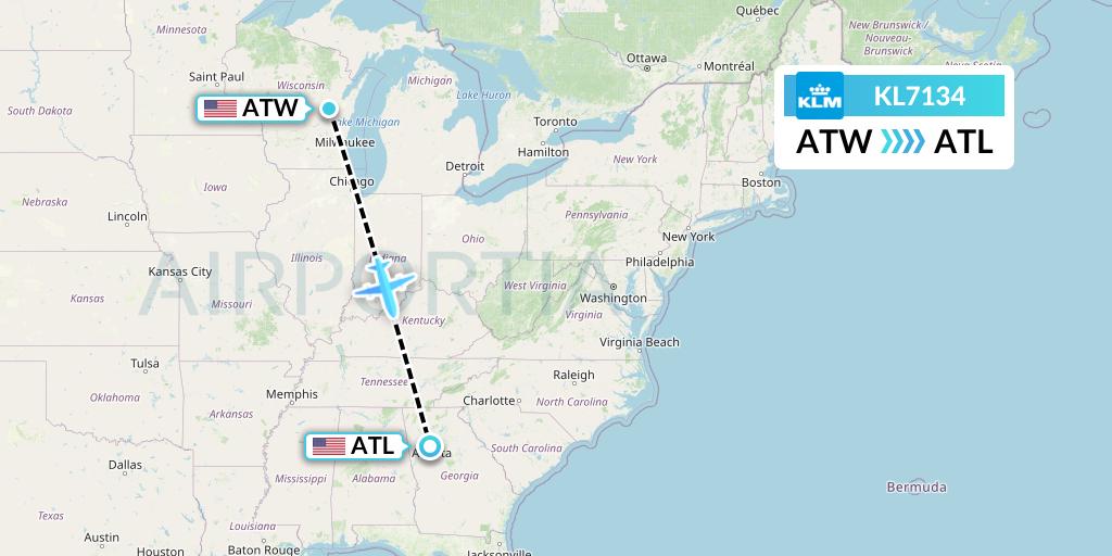 KL7134 KLM Flight Map: Appleton to Atlanta