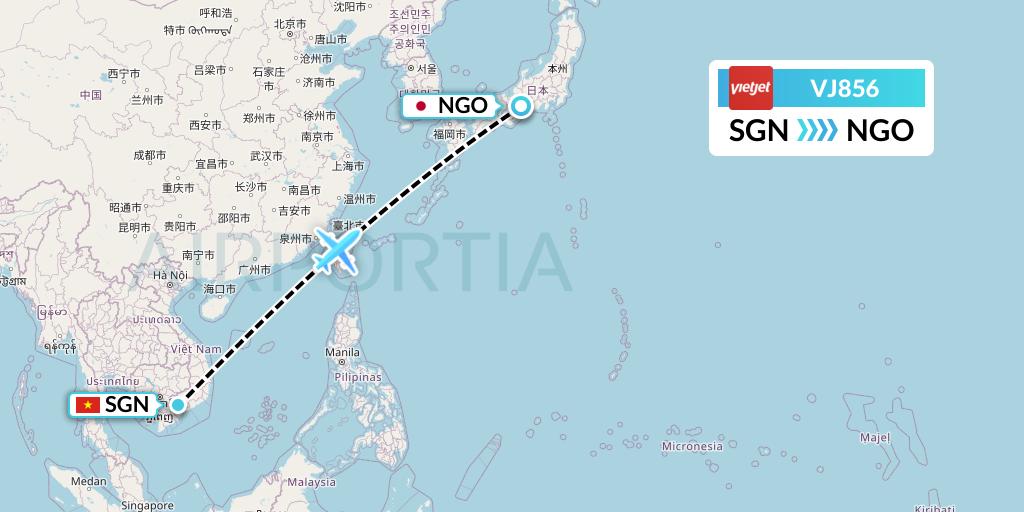 VJ856 VietJet Air Flight Map: Ho Chi Minh City to Nagoya