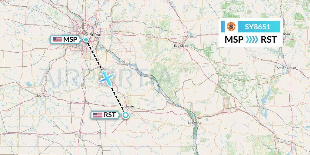 SY8651 Sun Country Airlines Flight Map: Minneapolis to Rochester