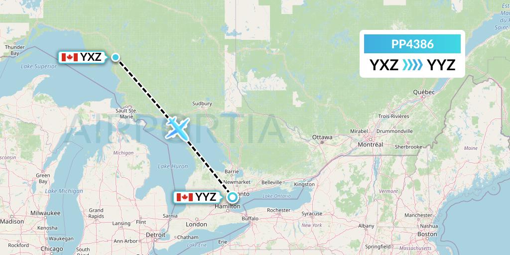 PP4386 Jet Aviation Business Jets Flight Map: Wawa to Toronto
