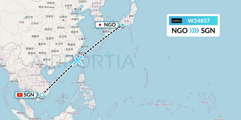 W24857 Flex Flight Flight Map: Nagoya to Ho Chi Minh City