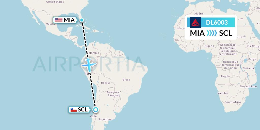 DL6003 Delta Air Lines Flight Map: Miami to Santiago