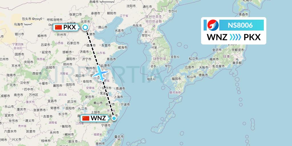 NS8006 Hebei Airlines Flight Map: Wenzhou to Beijing