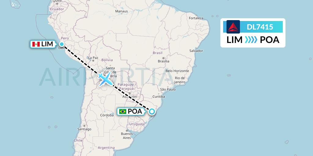DL7415 Delta Air Lines Flight Map: Lima to Porto Alegre