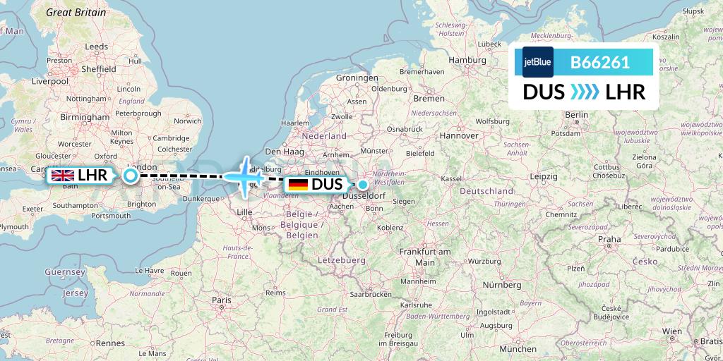 B66261 JetBlue Airways Flight Map: Dusseldorf to London