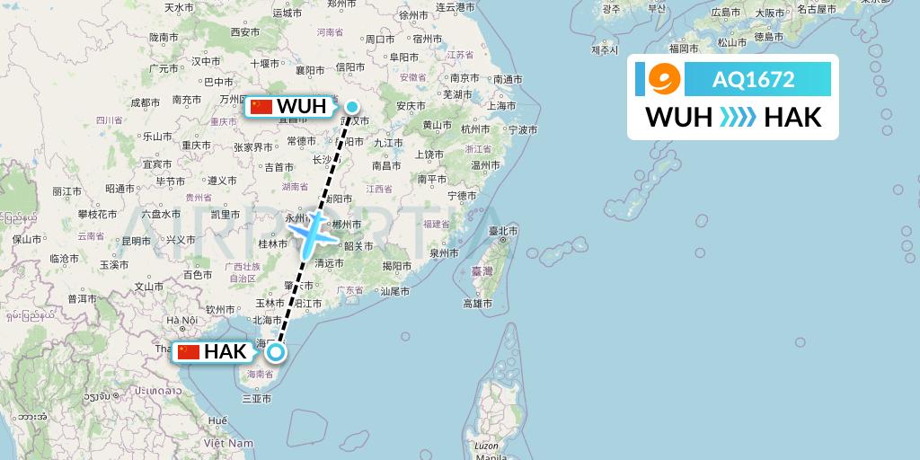 AQ1672 9 Air Flight Map: Wuhan to Haikou
