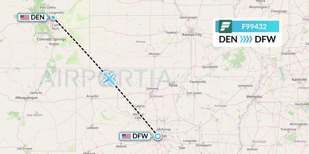 F99432 Frontier Airlines Flight Map: Denver to Dallas