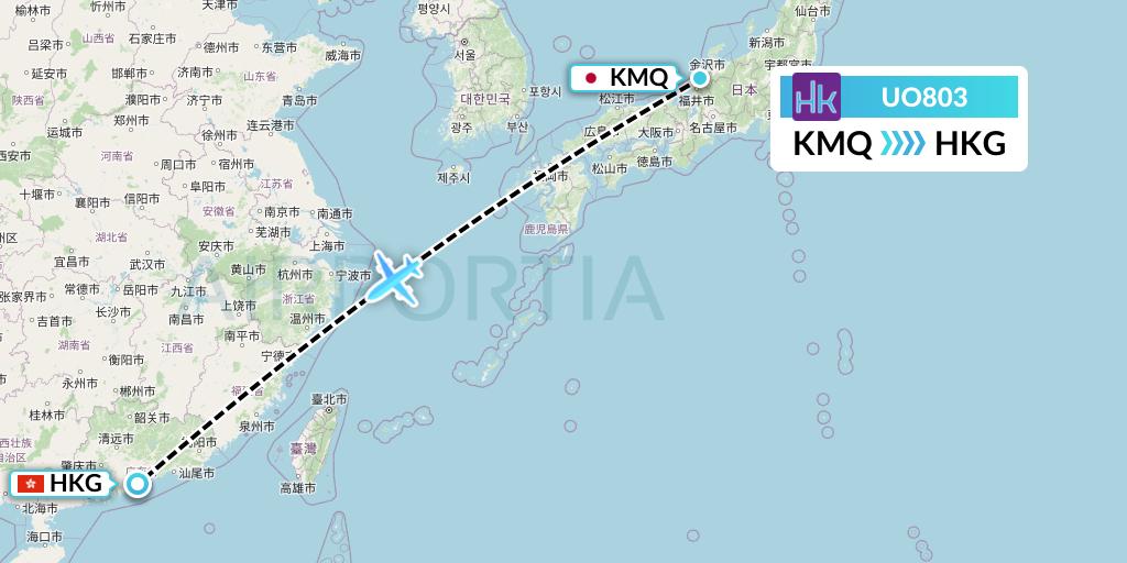 UO803 Hong Kong Express Flight Map: Komatsu to Hong Kong