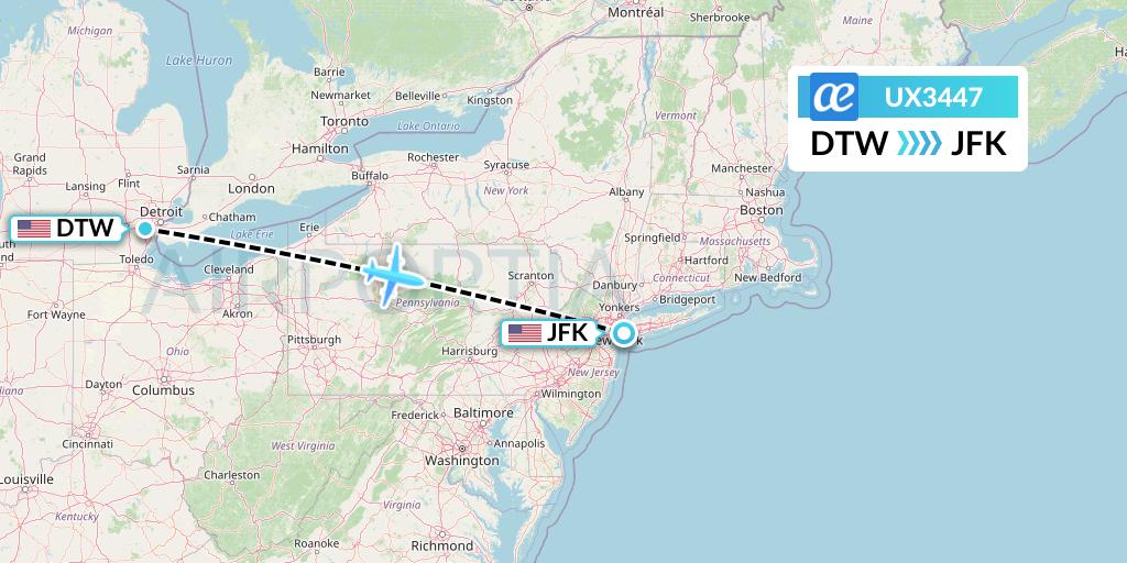 UX3447 Air Europa Flight Map: Detroit to New York