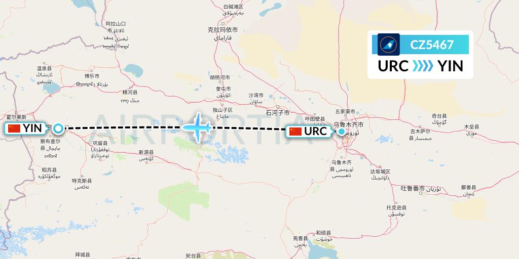 CZ5467 China Southern Airlines Flight Map: Urumqi to Yining