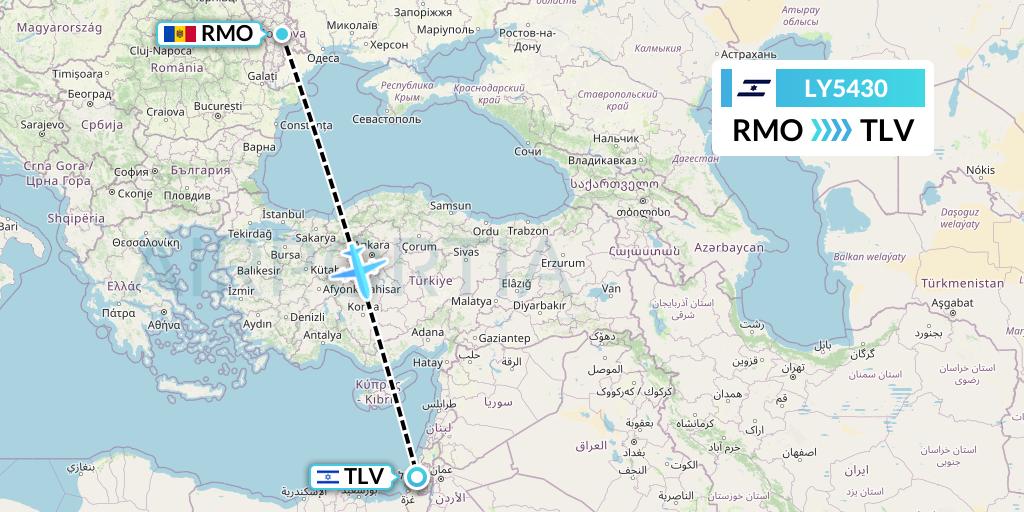LY5430 El Al Flight Map: Chisinau to Tel Aviv