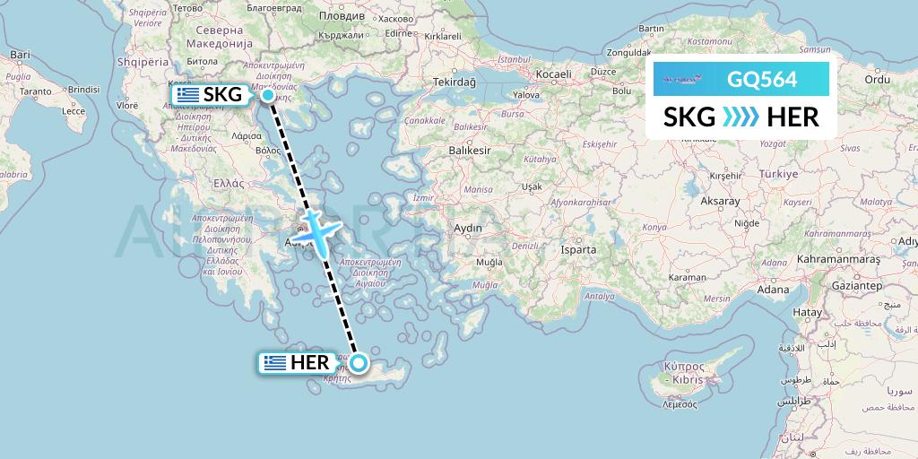 GQ564 Sky Express (Greece) Flight Map: Thessaloniki to Heraklion
