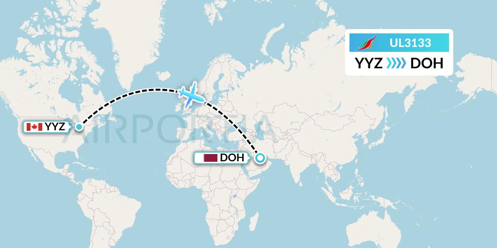 UL3133 SriLankan Airlines Flight Map: Toronto to Doha