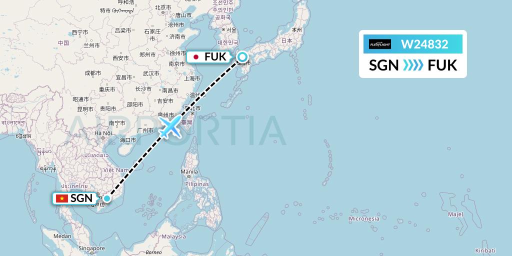 W24832 Flex Flight Flight Map: Ho Chi Minh City to Fukuoka