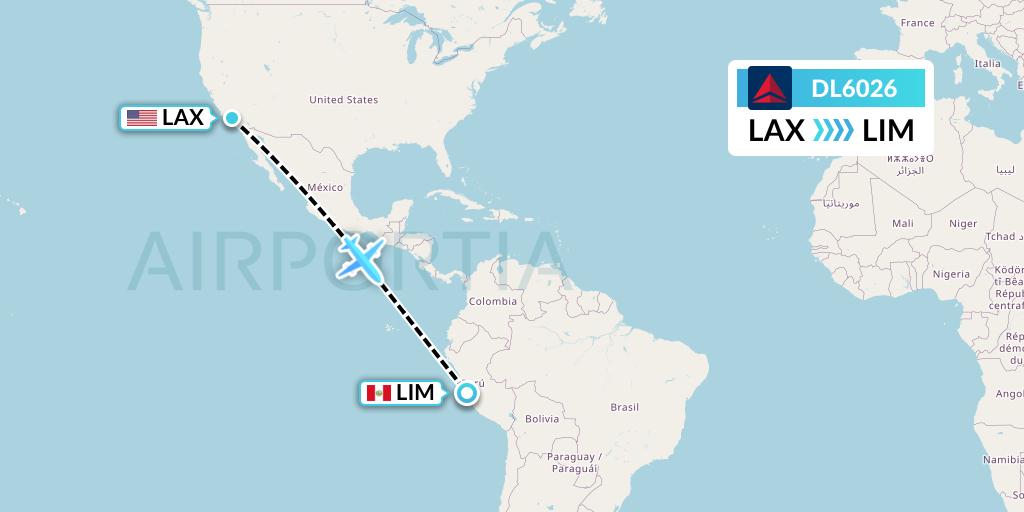 DL6026 Delta Air Lines Flight Map: Los Angeles to Lima