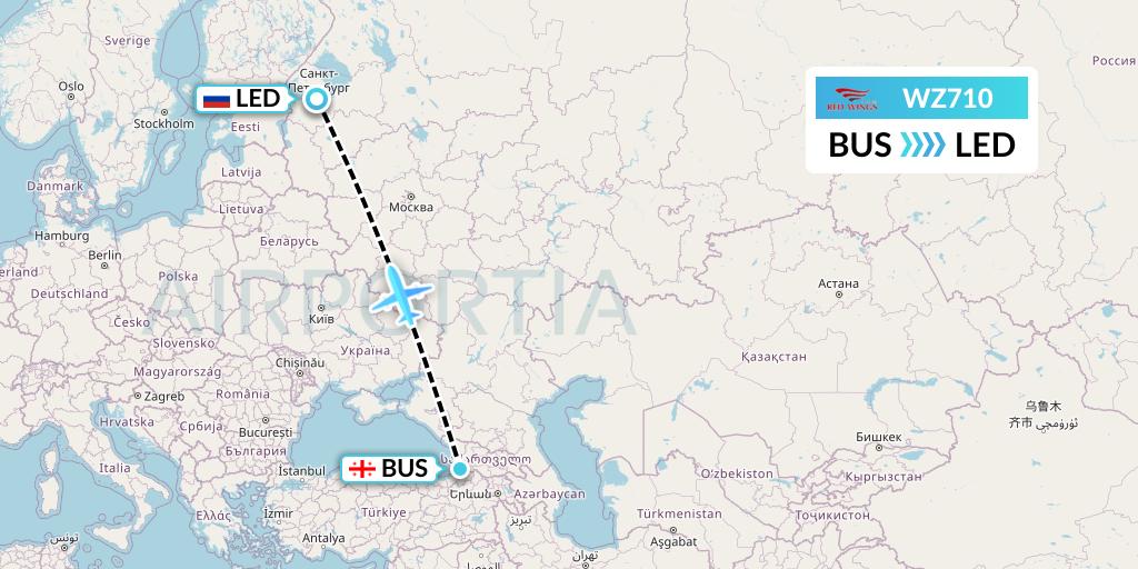 WZ710 Red Wings Flight Map: Batumi to St. Petersburg