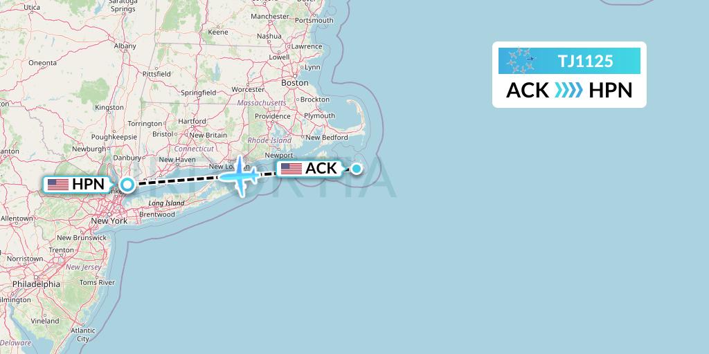 TJ1125 Tradewind Aviation Flight Map: Nantucket to White Plains