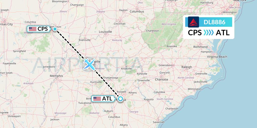 DL8886 Delta Air Lines Flight Map: St. Louis to Atlanta