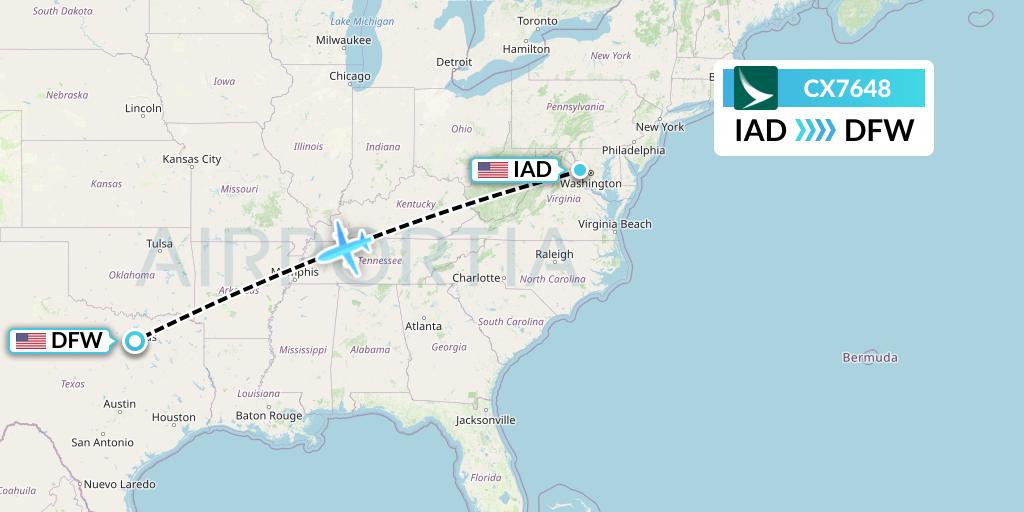 CX7648 Cathay Pacific Flight Map: Washington to Dallas