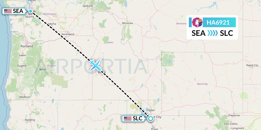 HA6921 Hawaiian Airlines Flight Map: Seattle to Salt Lake City