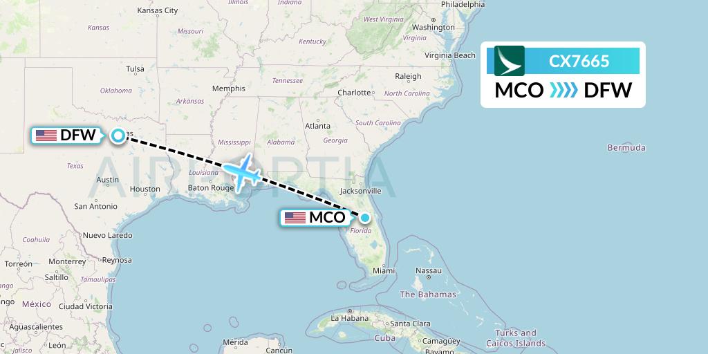 CX7665 Cathay Pacific Flight Map: Orlando to Dallas