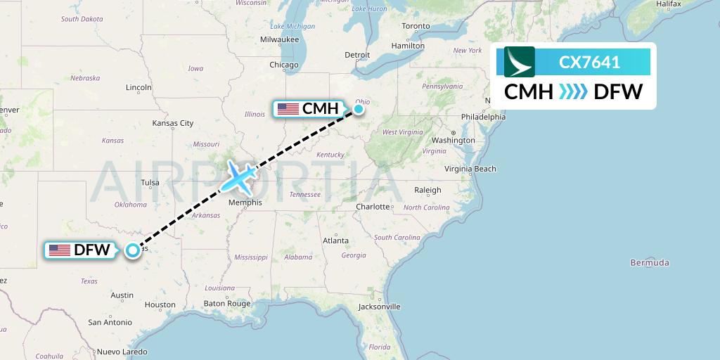 CX7641 Cathay Pacific Flight Map: Columbus to Dallas