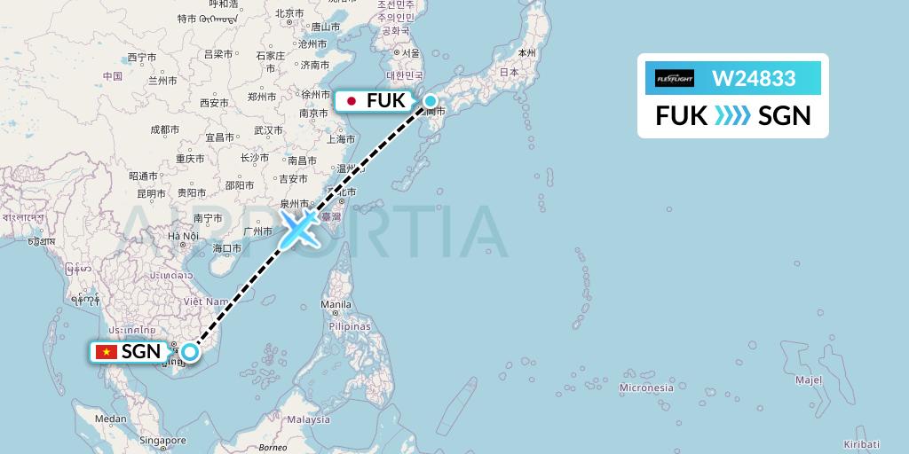 W24833 Flex Flight Flight Map: Fukuoka to Ho Chi Minh City