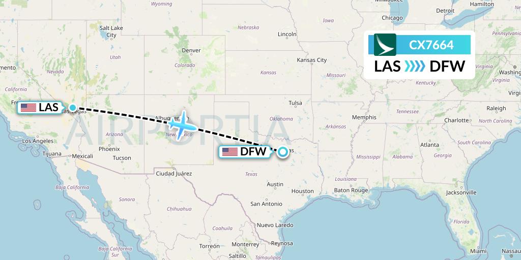 CX7664 Cathay Pacific Flight Map: Las Vegas to Dallas